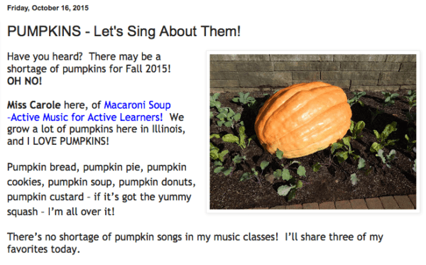 Miss Carole Macaroni Soup Pass the Pumpkin Song