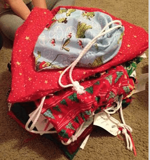 Christmas Print Re-useable Drawstring Bag Preschool Childcare Directors