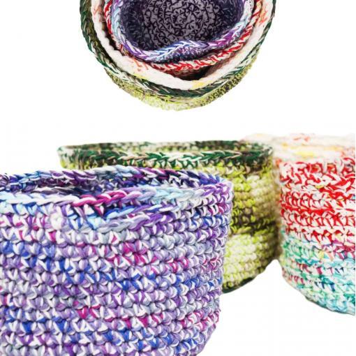 Colorful Crocheted Yarn Storage Baskets for Creative Movement Props and Instruments Musikgarten