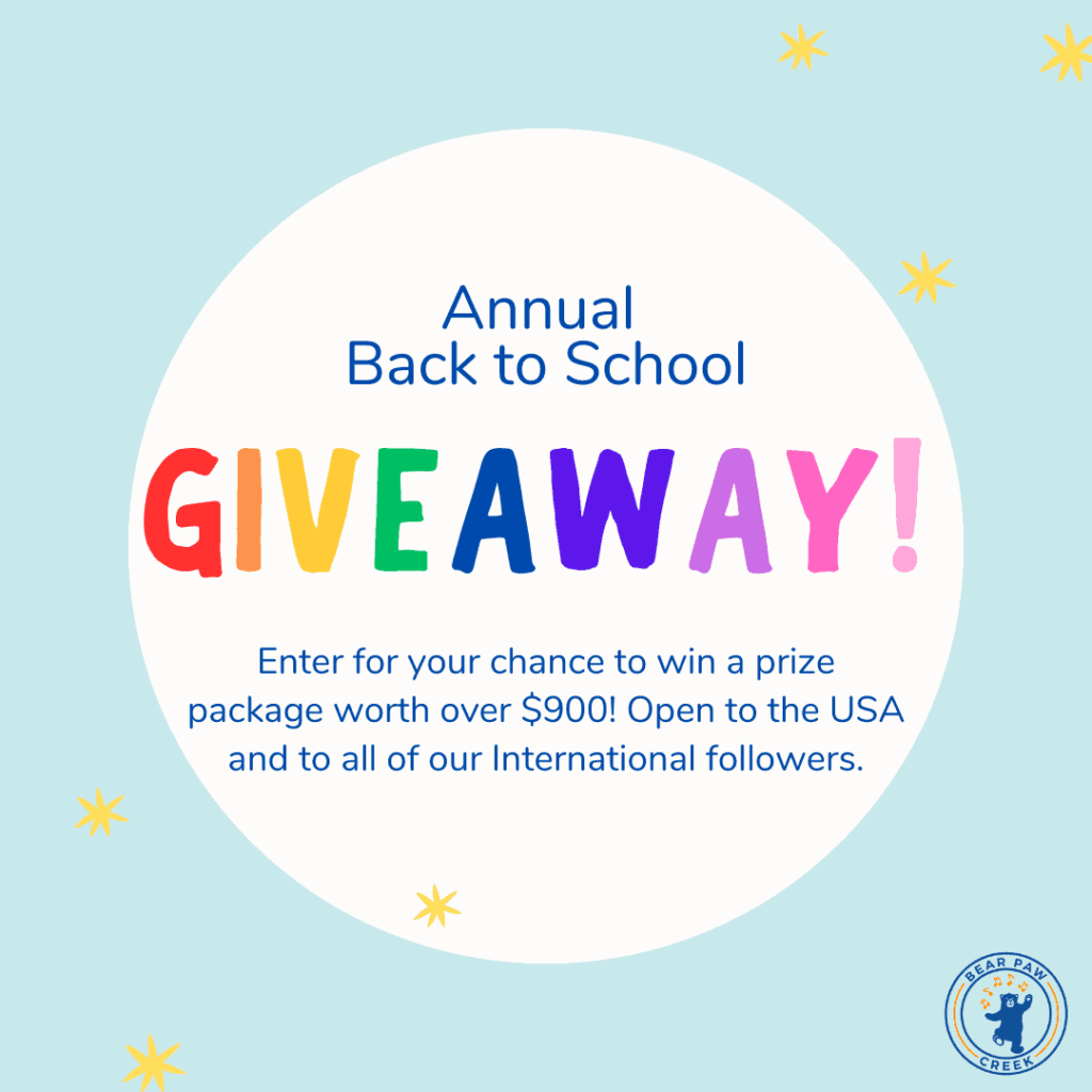 Bear Paw Creek Back to School Giveaway 2023 Best Music and Movement Props for Music Therapists Teachers Educators and Parents
