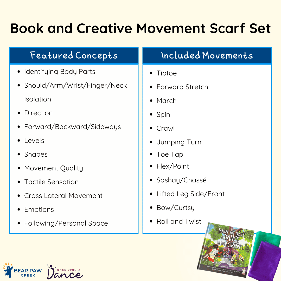 Bear Paw Creek Book and Creative Movement Scarf Set Best Music and Movement Activities with Books for Children Preschool Lesson Plan
