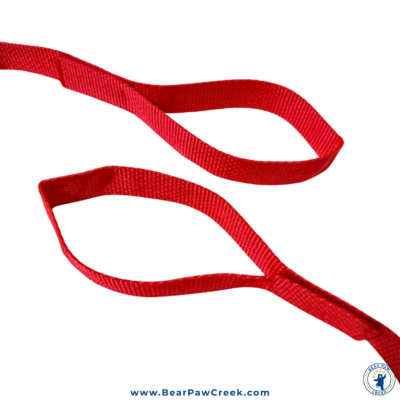 Up close look at the loops on a red Tinikling Cord.
